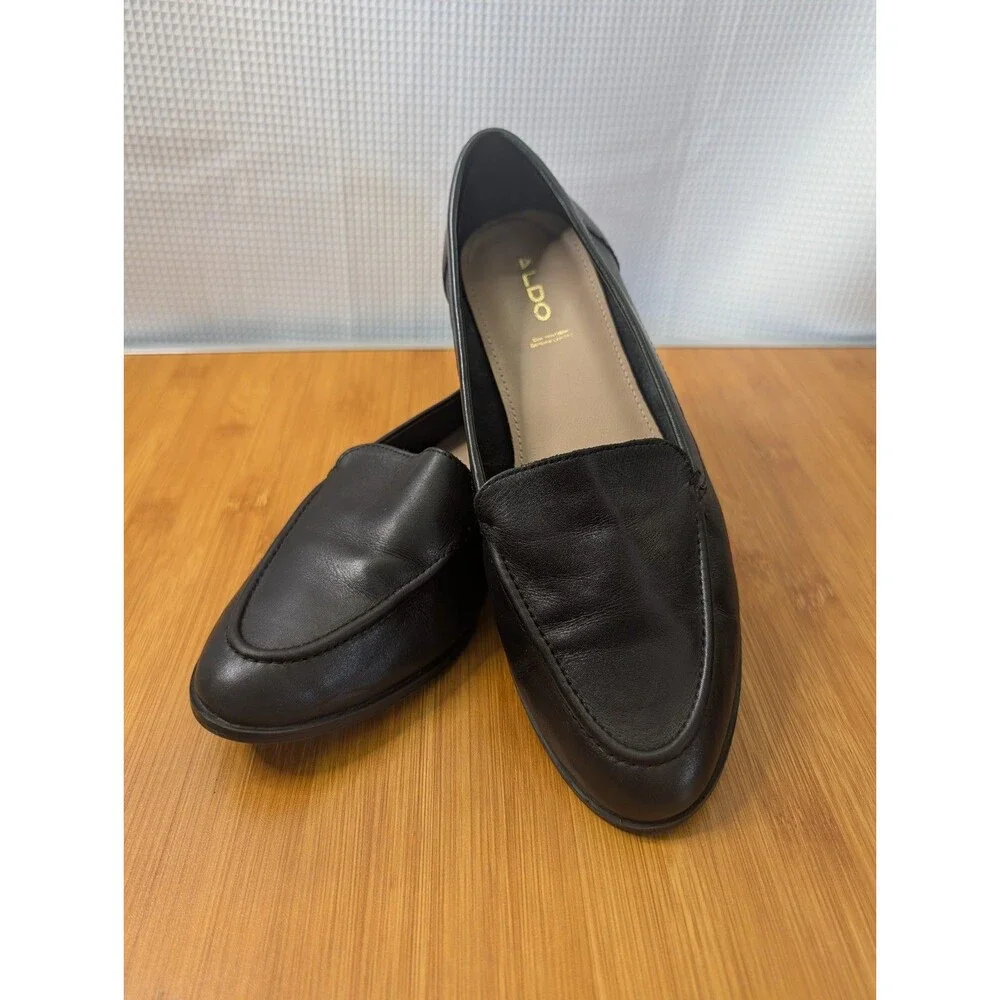 ALDO Gililiaflex Black Leather Loafers Size 8 EU 38.5 Classic Almond Toe (Y03)